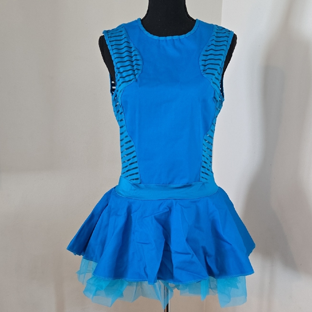 Kelle Blue Dance Costume With Striped Side Panels